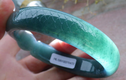 59mm Certified Hand Carved Blue Water Green Natural A JADE Jadeite Dragon Circle Bangle Bracelet