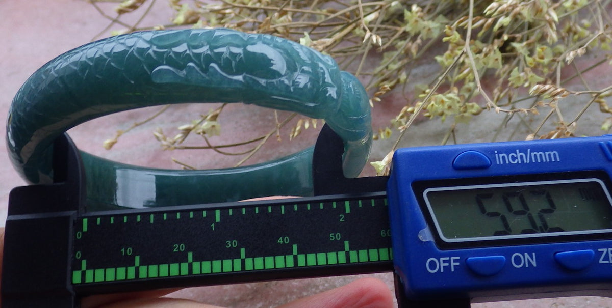 59mm Certified Hand Carved Blue Water Green Natural A JADE Jadeite Dragon Circle Bangle Bracelet
