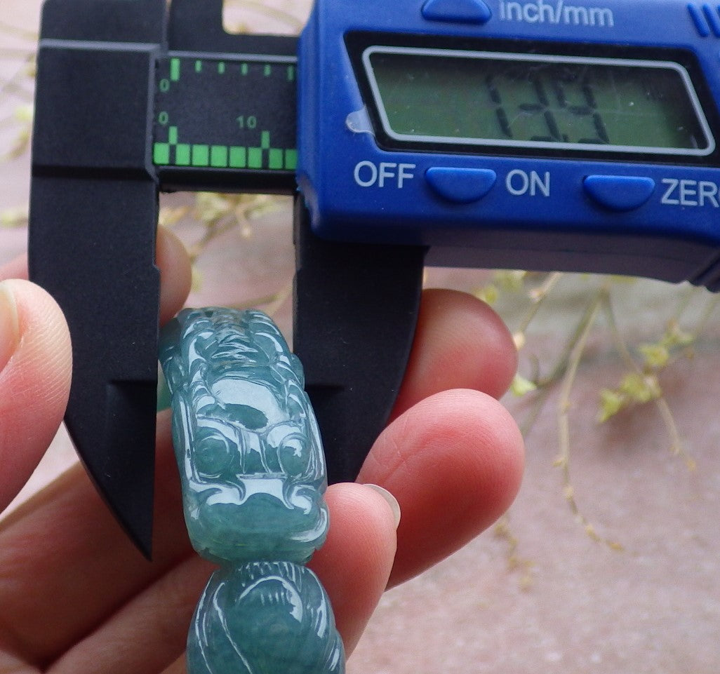 59mm Certified Hand Carved Blue Water Green Natural A JADE Jadeite Dragon Circle Bangle Bracelet