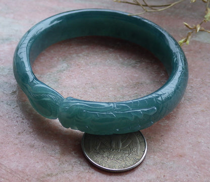 59mm Certified Hand Carved Blue Water Green Natural A JADE Jadeite Dragon Circle Bangle Bracelet