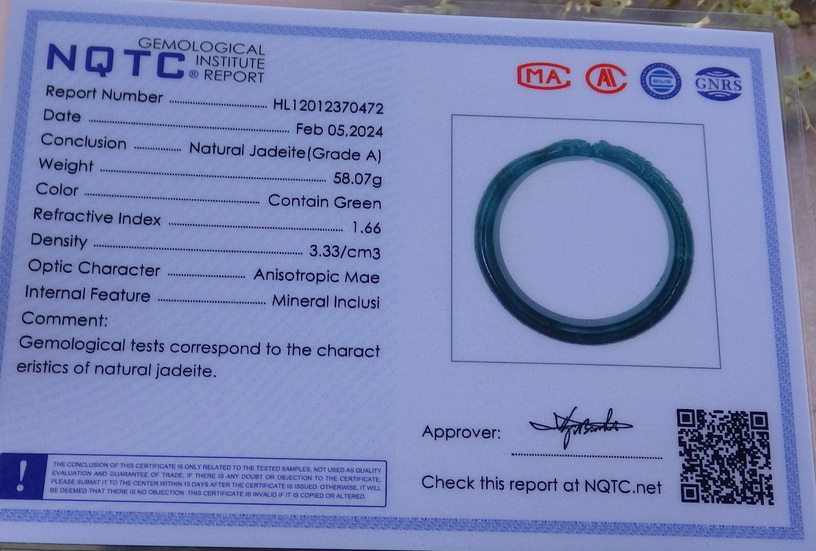 59mm Certified Hand Carved Blue Water Green Natural A JADE Jadeite Dragon Circle Bangle Bracelet