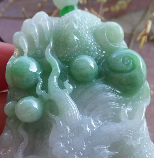 Certified Hand Carved Natural Myanmar Burma A Jade Jadeite Dragon Lucky Amulet Pendant Necklace