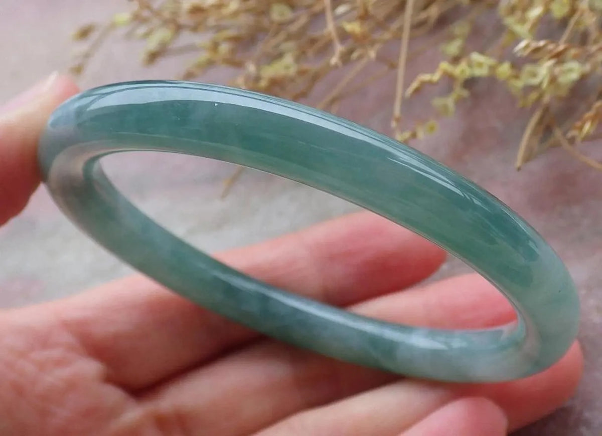 57mm Certified Hand Carved Green Natural A JADE Round Circle Jadeite Bracelet Bangle
