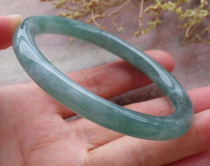 57mm Certified Hand Carved Green Natural A JADE Round Circle Jadeite Bracelet Bangle