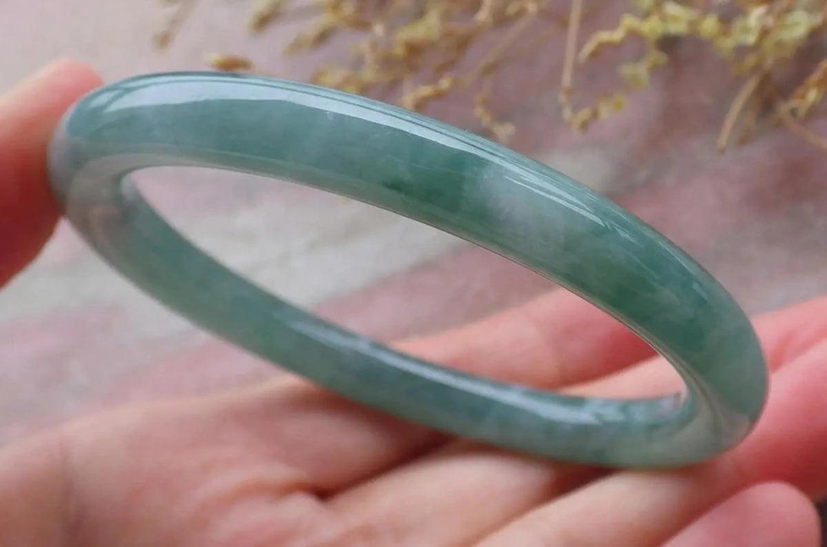 57mm Certified Hand Carved Green Natural A JADE Round Circle Jadeite Bracelet Bangle