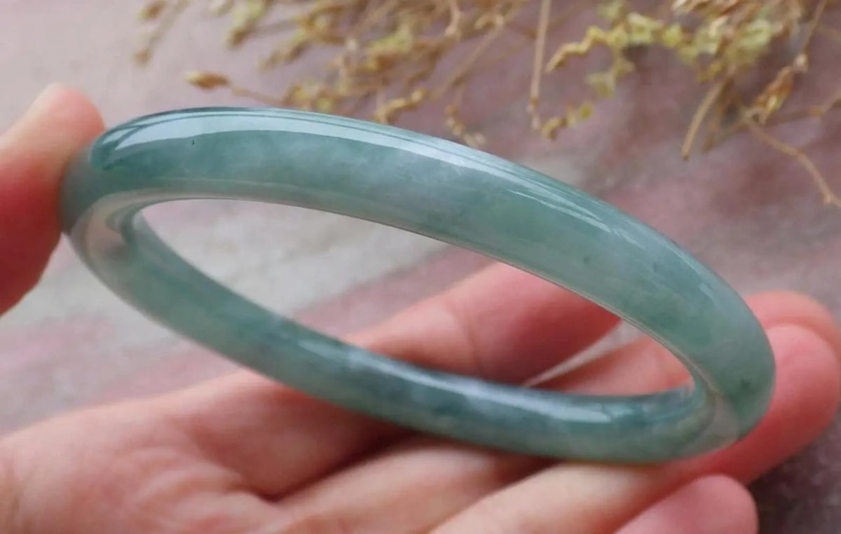 57mm Certified Hand Carved Green Natural A JADE Round Circle Jadeite Bracelet Bangle