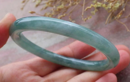 57mm Certified Hand Carved Green Natural A JADE Round Circle Jadeite Bracelet Bangle