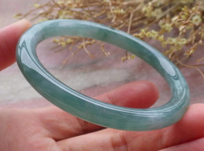 57mm Certified Hand Carved Green Natural A JADE Round Circle Jadeite Bracelet Bangle