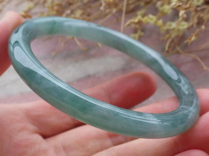 57mm Certified Hand Carved Green Natural A JADE Round Circle Jadeite Bracelet Bangle