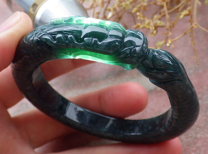 54mm Certified Hand Carved Natural A Jade Jadeite Dragon Circle Bangle Bracelet