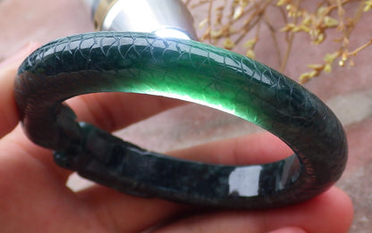 54mm Certified Hand Carved Natural A Jade Jadeite Dragon Circle Bangle Bracelet