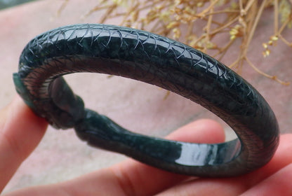 54mm Certified Hand Carved Natural A Jade Jadeite Dragon Circle Bangle Bracelet