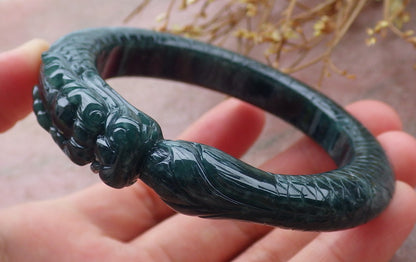 54mm Certified Hand Carved Natural A Jade Jadeite Dragon Circle Bangle Bracelet