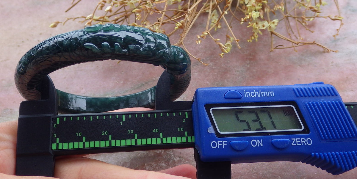54mm Certified Hand Carved Natural A Jade Jadeite Dragon Circle Bangle Bracelet
