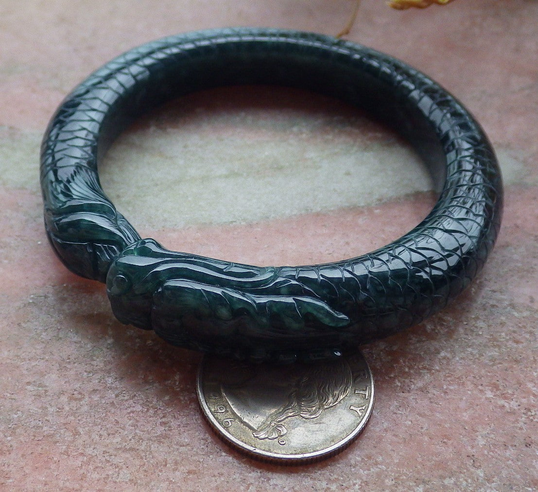 54mm Certified Hand Carved Natural A Jade Jadeite Dragon Circle Bangle Bracelet