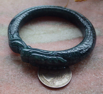 54mm Certified Hand Carved Natural A Jade Jadeite Dragon Circle Bangle Bracelet