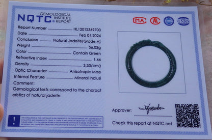 54mm Certified Hand Carved Natural A Jade Jadeite Dragon Circle Bangle Bracelet