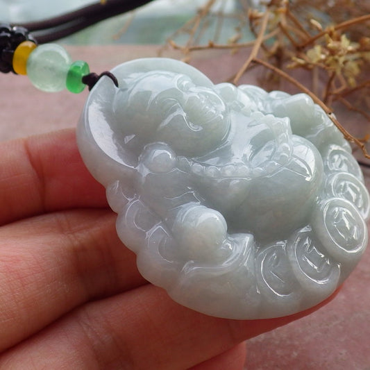 Certified Hand Carved Natural Myanmar Burma A Jade jadeite Coin Buddha God Lucky Amulet Pendant Necklace