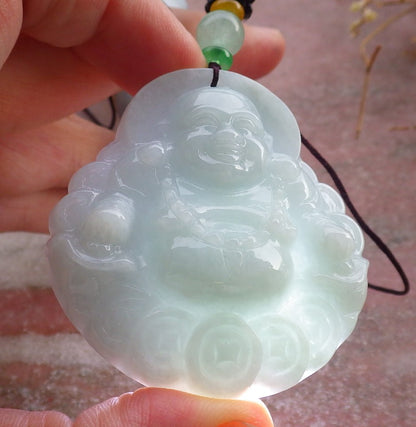 Certified Hand Carved Natural Myanmar Burma A Jade jadeite Coin Buddha God Lucky Amulet Pendant Necklace