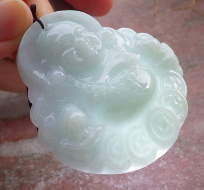 Certified Hand Carved Natural Myanmar Burma A Jade jadeite Coin Buddha God Lucky Amulet Pendant Necklace