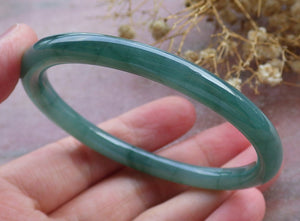 55mm Certified Hand Carved Green Natural A JADE Circle Jadeite Bangle Bracelet