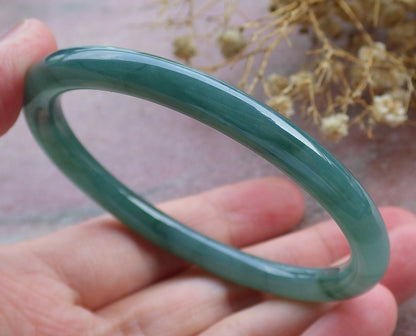 55mm Certified Hand Carved Green Natural A JADE Circle Jadeite Bangle Bracelet
