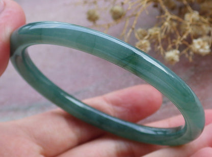 55mm Certified Hand Carved Green Natural A JADE Circle Jadeite Bangle Bracelet
