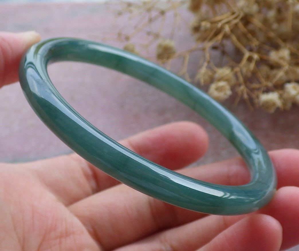 55mm Certified Hand Carved Green Natural A JADE Circle Jadeite Bangle Bracelet
