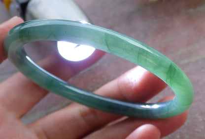 55mm Certified Hand Carved Green Natural A JADE Circle Jadeite Bangle Bracelet