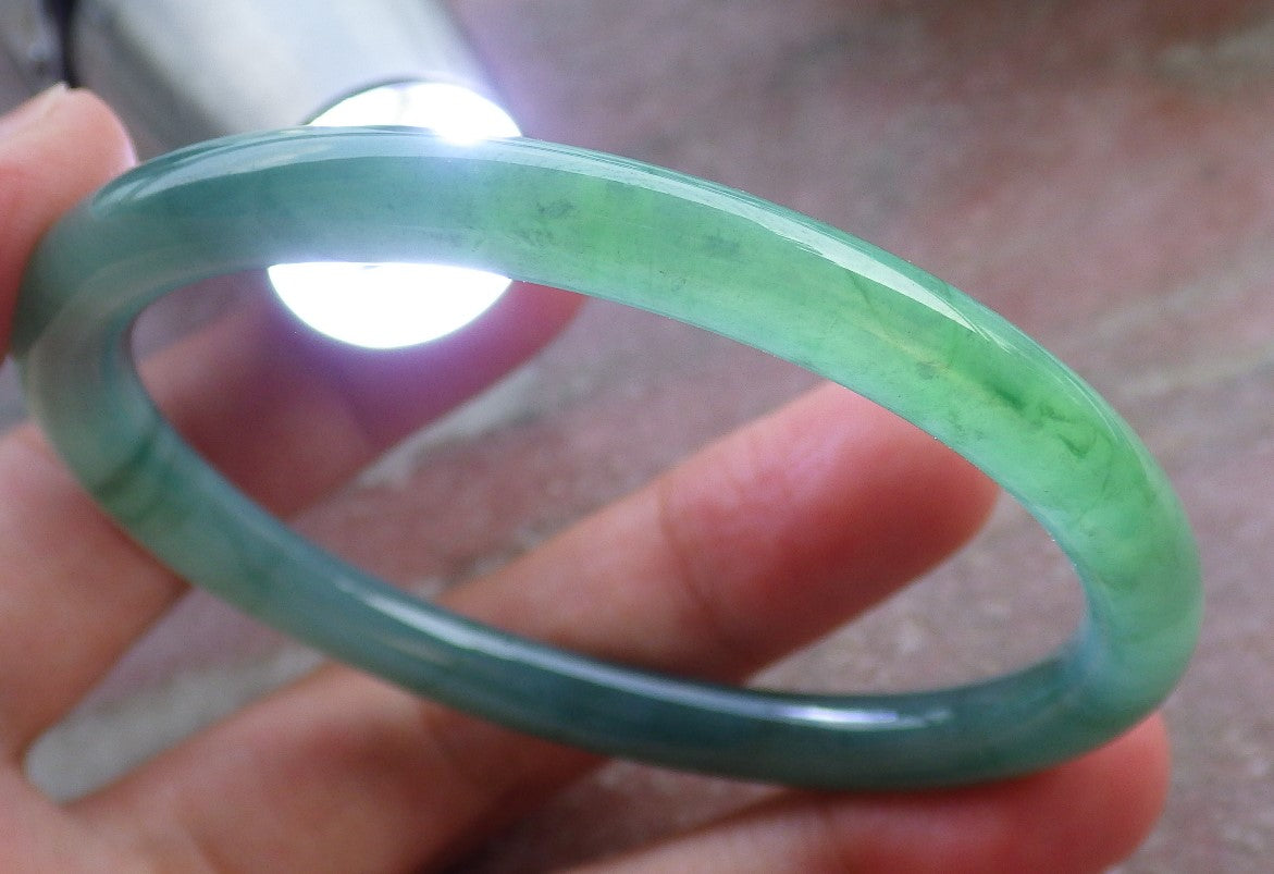 55mm Certified Hand Carved Green Natural A JADE Circle Jadeite Bangle Bracelet
