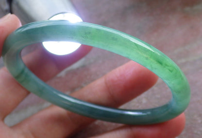 55mm Certified Hand Carved Green Natural A JADE Circle Jadeite Bangle Bracelet