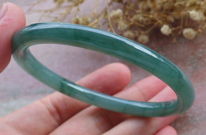 55mm Certified Hand Carved Green Natural A JADE Circle Jadeite Bangle Bracelet