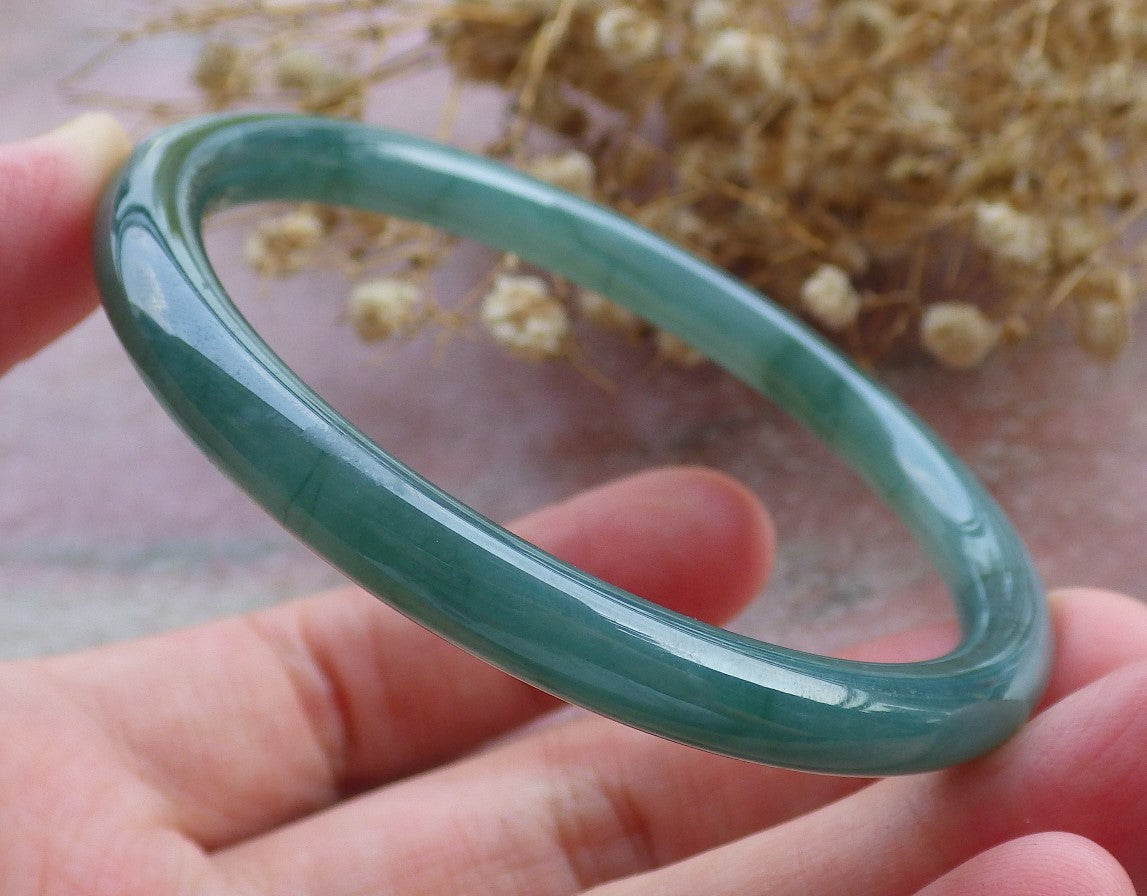 55mm Certified Hand Carved Green Natural A JADE Circle Jadeite Bangle Bracelet