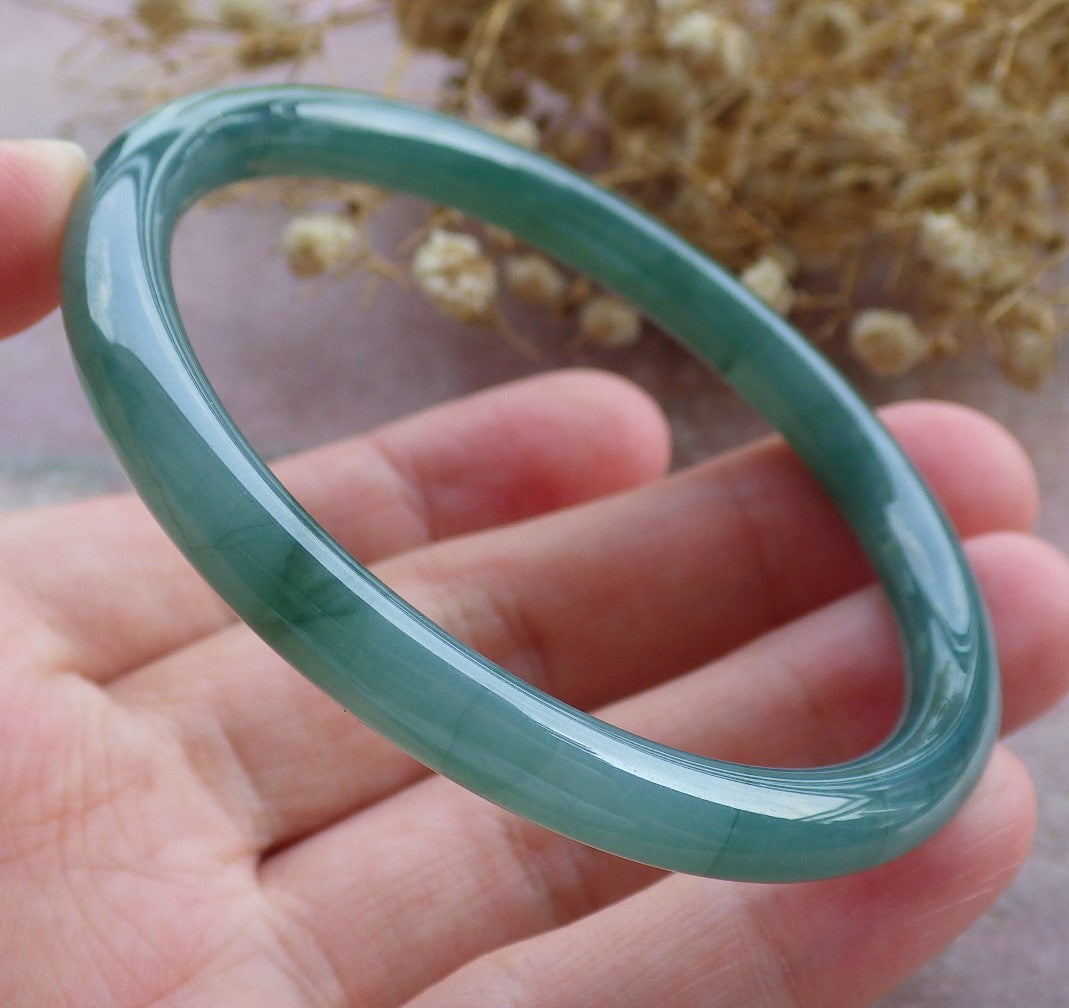 55mm Certified Hand Carved Green Natural A JADE Circle Jadeite Bangle Bracelet