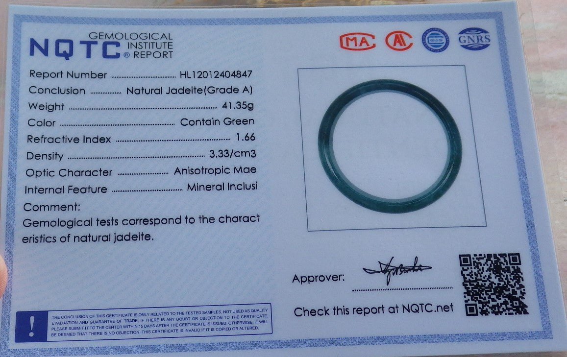 Certified Hand Carved Natural Myanmar Burma A JADE Circle Jadeite Bracelet Bangle 59mm