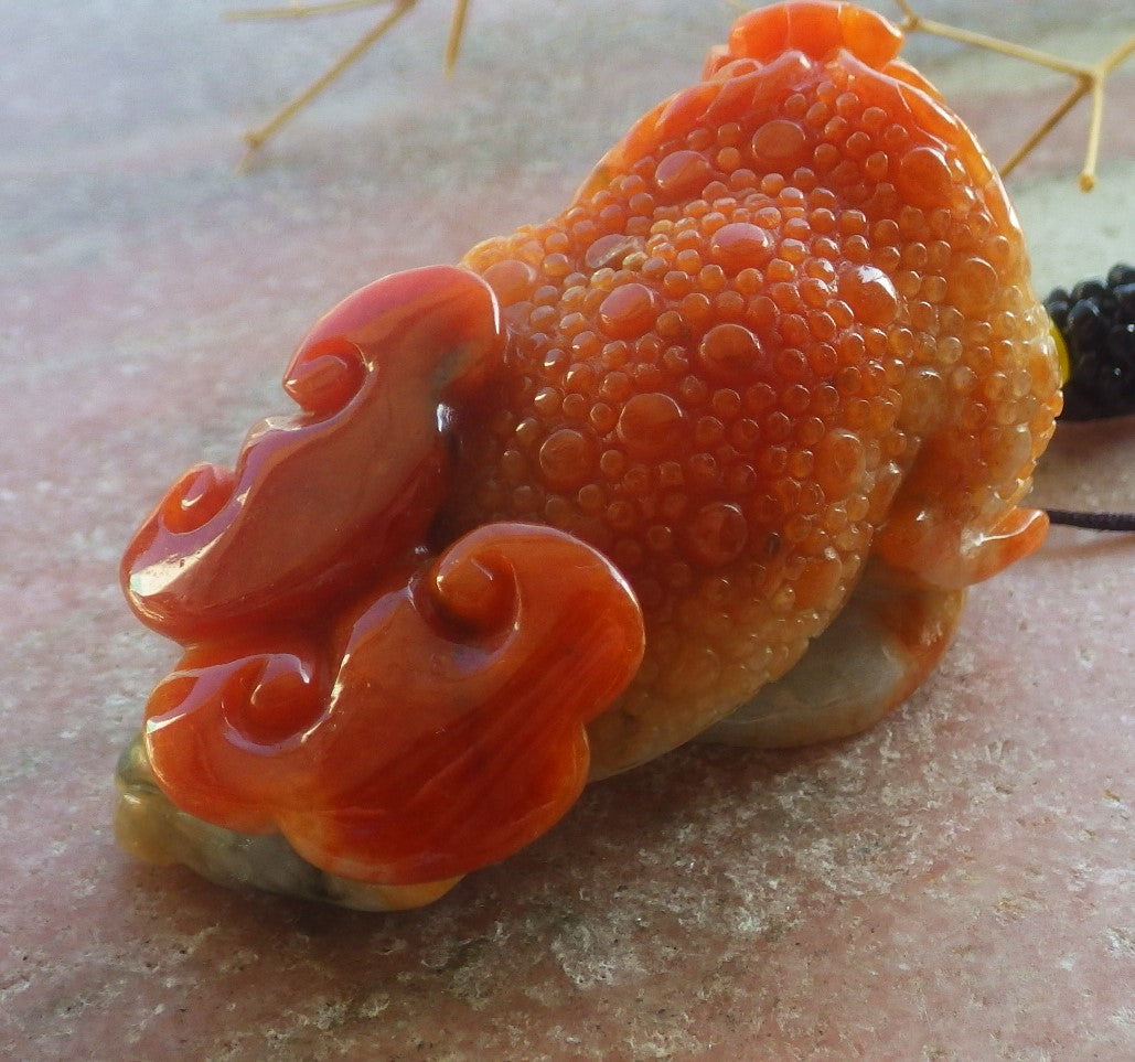 Certified Hand Carved Natural Myanmar Burma A Jade Jadeite Frog Toad Ruyi Money Coin Pendant Necklace