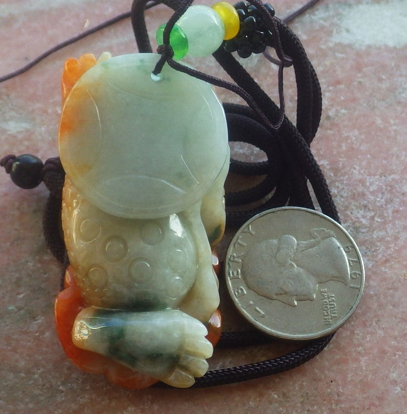 Certified Hand Carved Natural Myanmar Burma A Jade Jadeite Frog Toad Ruyi Money Coin Pendant Necklace