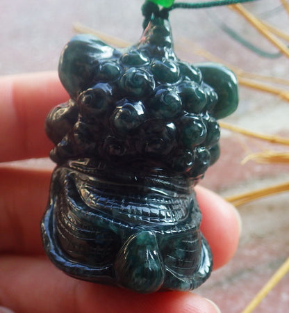 Certified Hand Carved Natural Myanmar Burma A Jade jadeite Dragon Lion Lucky Amulet Pendant Necklace