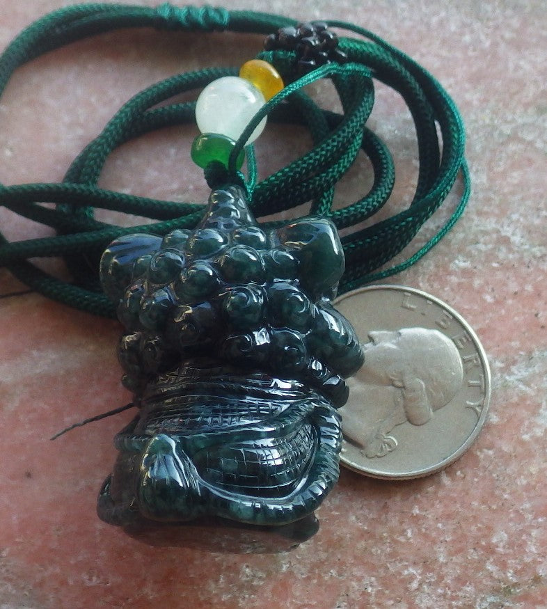 Certified Hand Carved Natural Myanmar Burma A Jade jadeite Dragon Lion Lucky Amulet Pendant Necklace