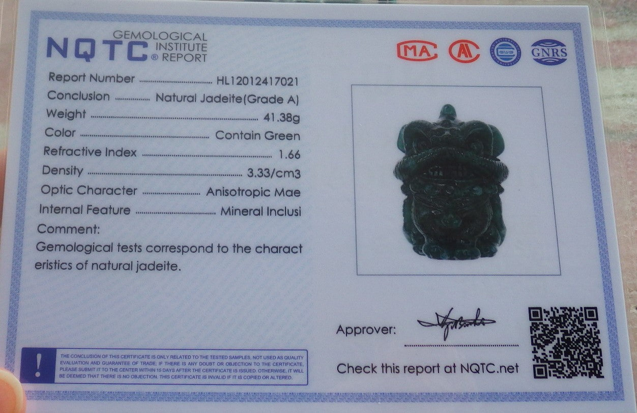 Certified Hand Carved Natural Myanmar Burma A Jade jadeite Dragon Lion Lucky Amulet Pendant Necklace