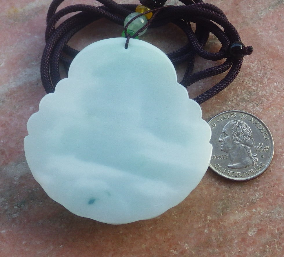 Certified Hand Carved Natural Burma A Jade jadeite Happy Buddha God Coin Lucky Amulet Pendant Necklace