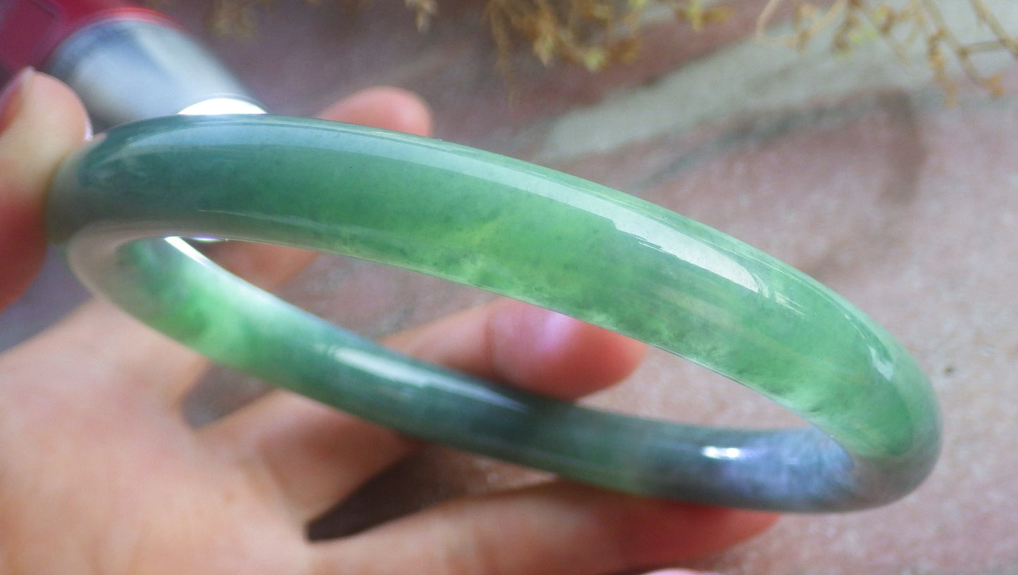 Certified Hand Carved Natural Myanmar Burma A JADE Round Circle Jadeite Bangle & Buddha Pendant
