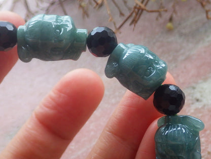 Certified Hand Carved Natural Green A Jade Jadeite Bead Bangle Nezha Bracelet