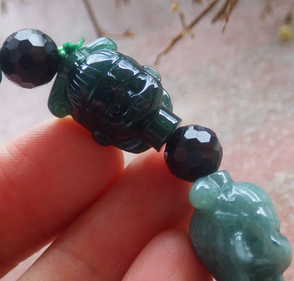 Certified Hand Carved Natural Green A Jade Jadeite Bead Bangle Nezha Bracelet