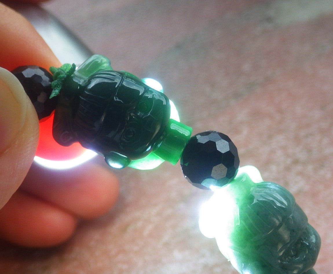 Certified Hand Carved Natural Green A Jade Jadeite Bead Bangle Nezha Bracelet