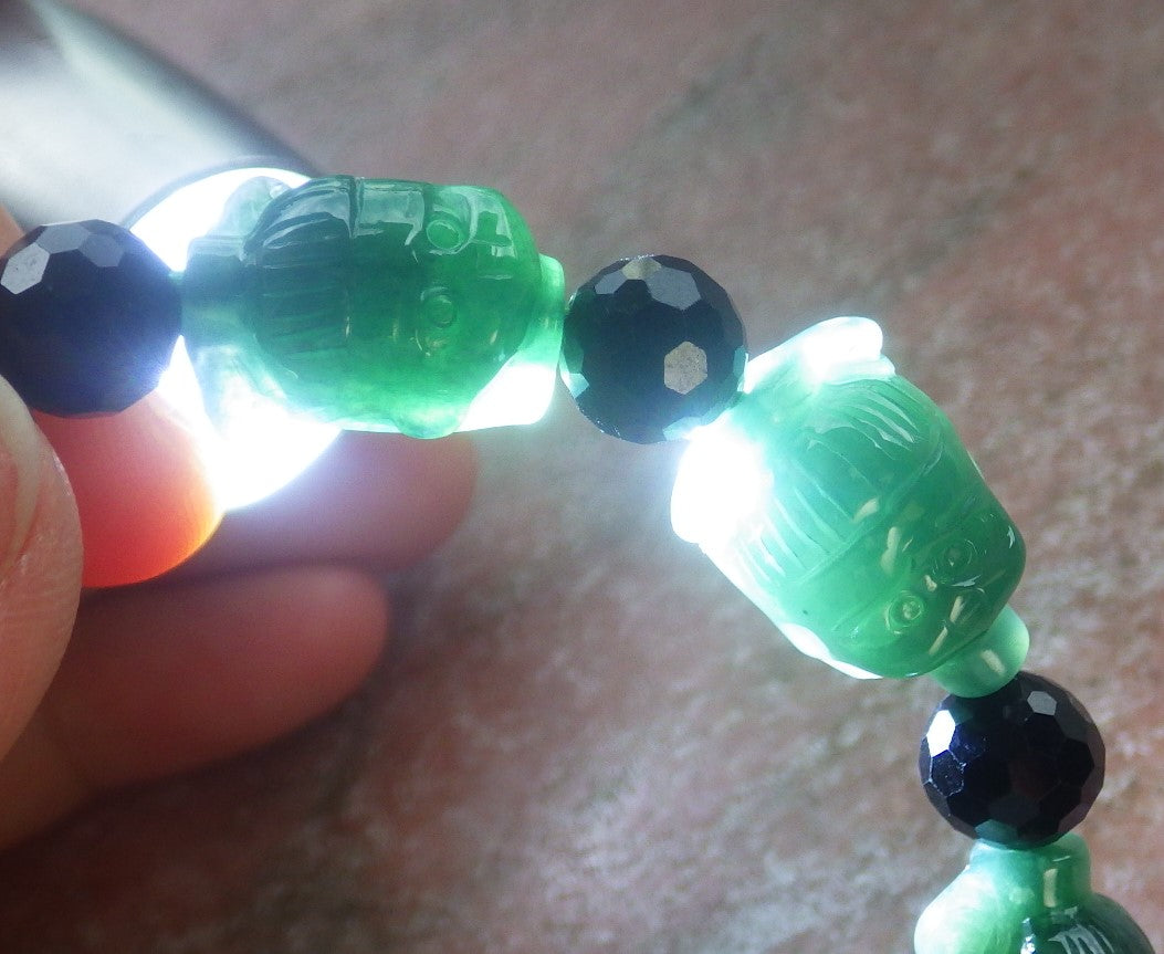 Certified Hand Carved Natural Green A Jade Jadeite Bead Bangle Nezha Bracelet