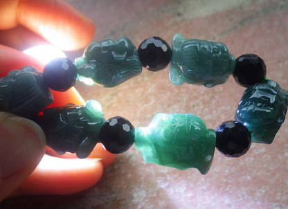 Certified Hand Carved Natural Green A Jade Jadeite Bead Bangle Nezha Bracelet