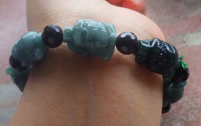 Certified Hand Carved Natural Green A Jade Jadeite Bead Bangle Nezha Bracelet