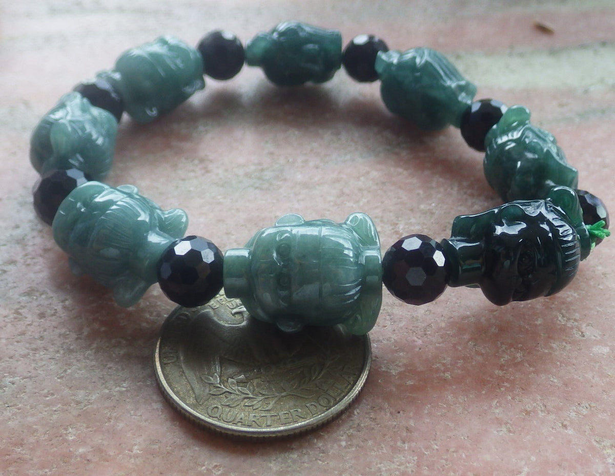 Certified Hand Carved Natural Green A Jade Jadeite Bead Bangle Nezha Bracelet