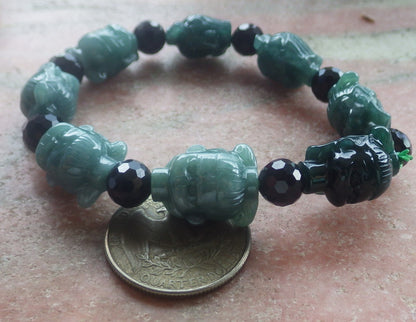 Certified Hand Carved Natural Green A Jade Jadeite Bead Bangle Nezha Bracelet